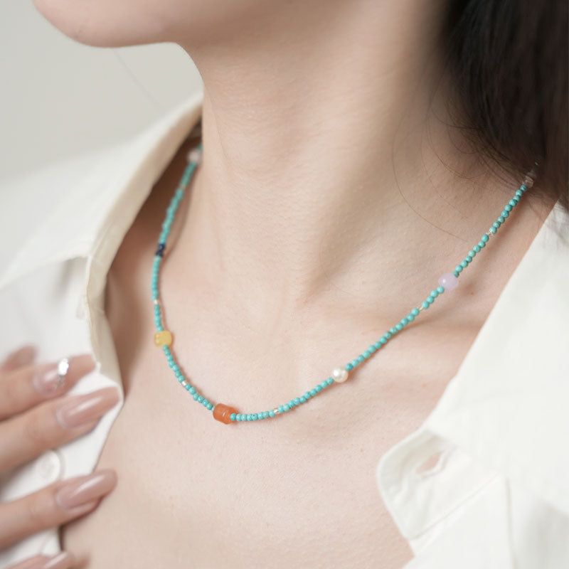 Women's Chinese Style Natural Turquoise Dopamine Summer High-grade Clavicle Chain Necklace