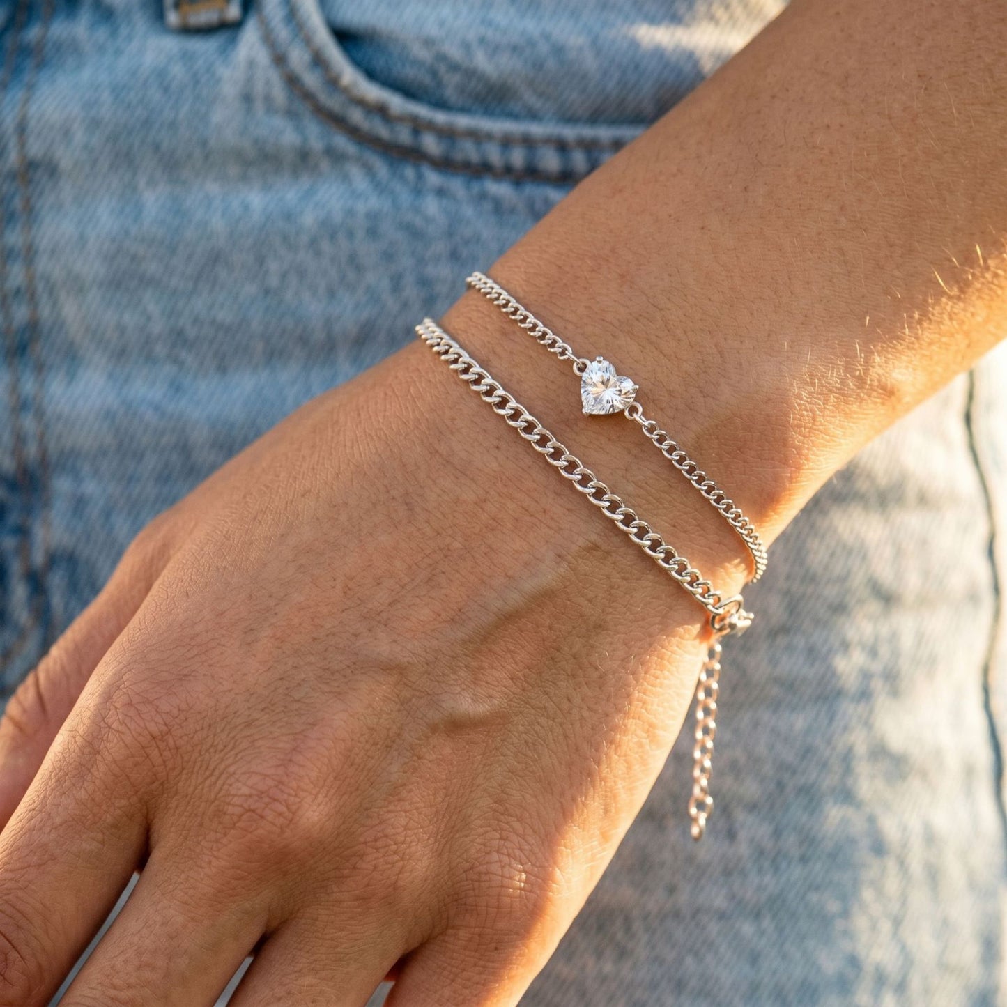 Women's Simple Two-piece Elegant Gold Heart Shape Rhinestone Bracelet