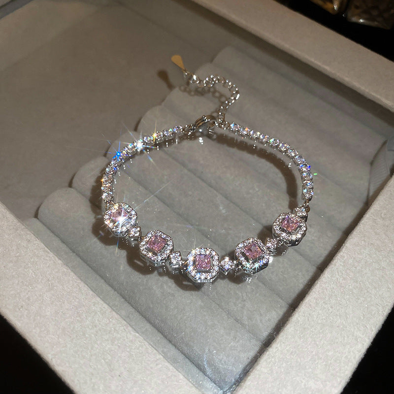 Pink Zircon Geometric Round Pull-out Retro Minority Elegant Bracelets