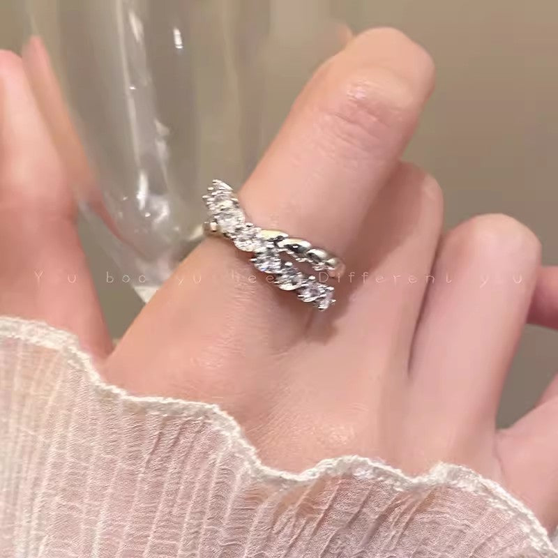 Light Luxury Cross Rhinestone Heart-shaped Open Female Design Fashionable Index Ring