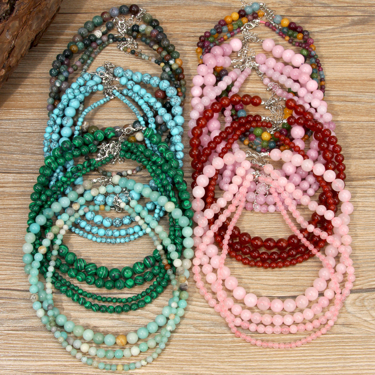 Women's Bohemian Colorful Natural Stone Beaded Twin Necklace