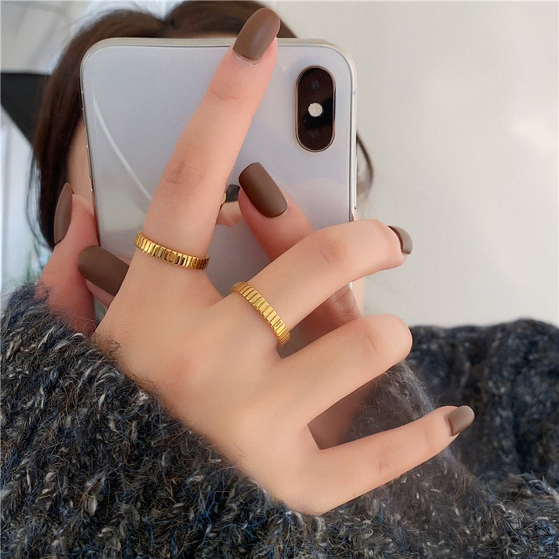 Minimalist Mix Match Gold-plated Texture Daily Rings