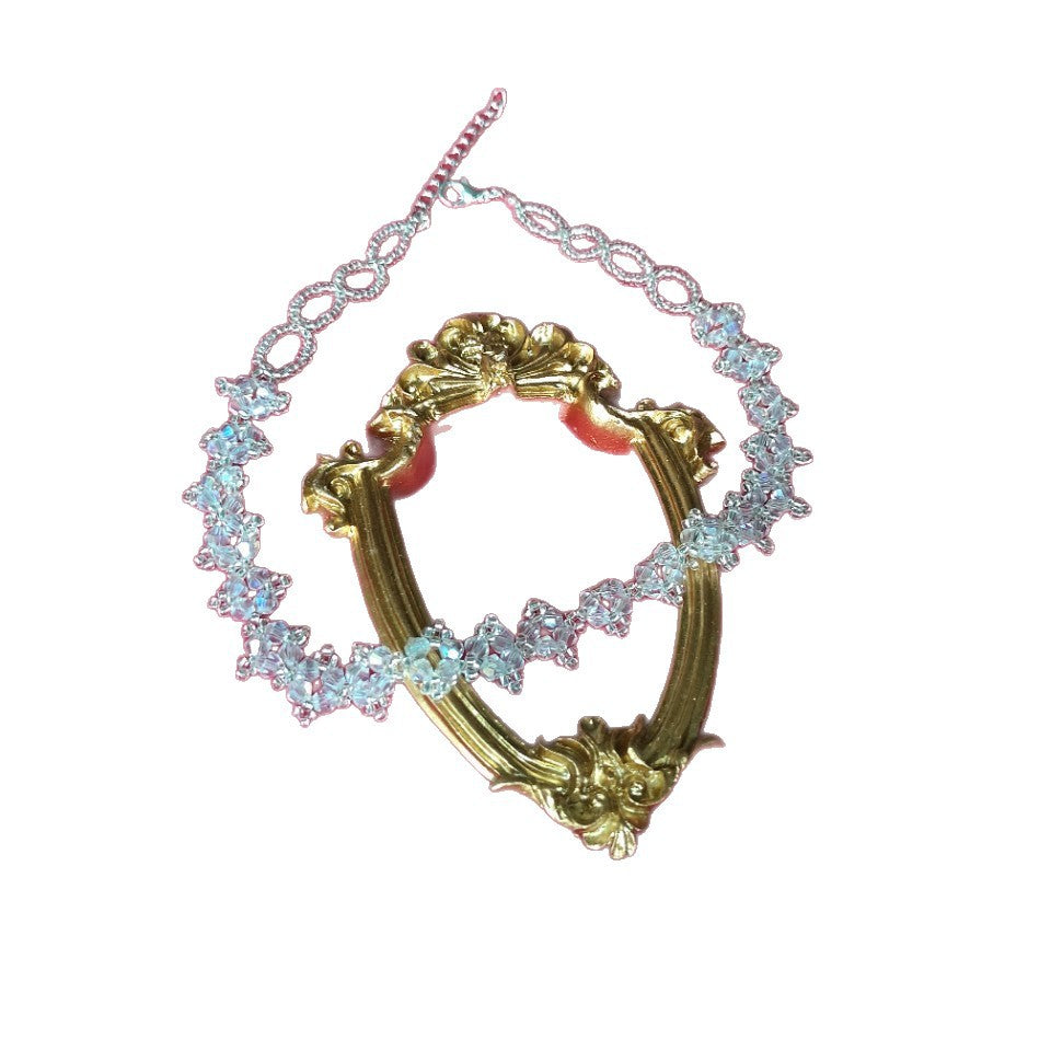 Women's Simple Cold Style Crystal String Beads Short Hair Band Lace Necklaces