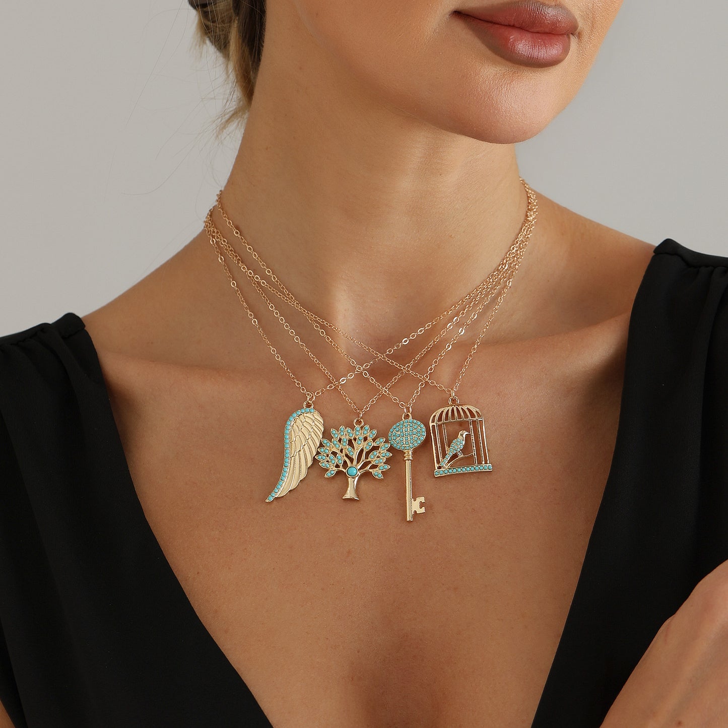 Of Life Turquoise Embellished Retro Style Hollow Design Clavicle Necklace