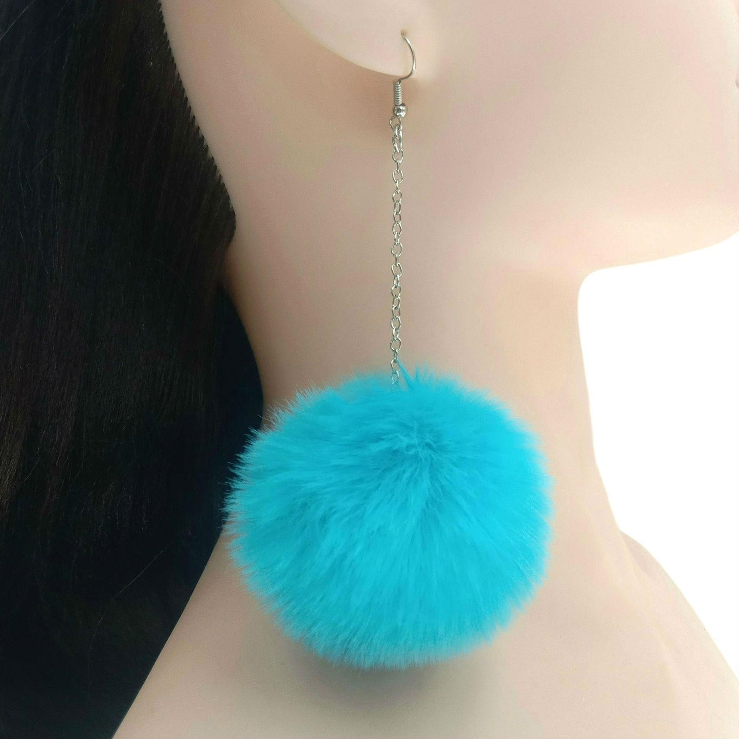 Plush Fur Ball Ear Hook Ethnic Style Popular Sier Chain Earrings