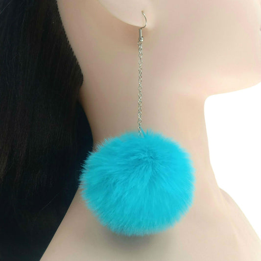 Plush Fur Ball Ear Hook Ethnic Style Popular Sier Chain Earrings