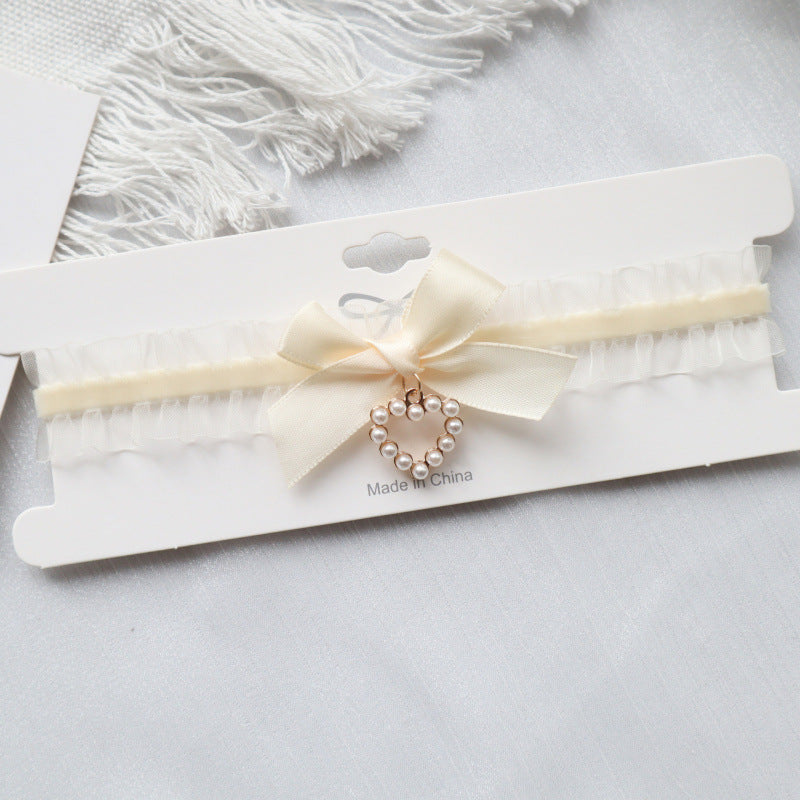 Soft White Lace Pearl Heart For Lolita Necklaces