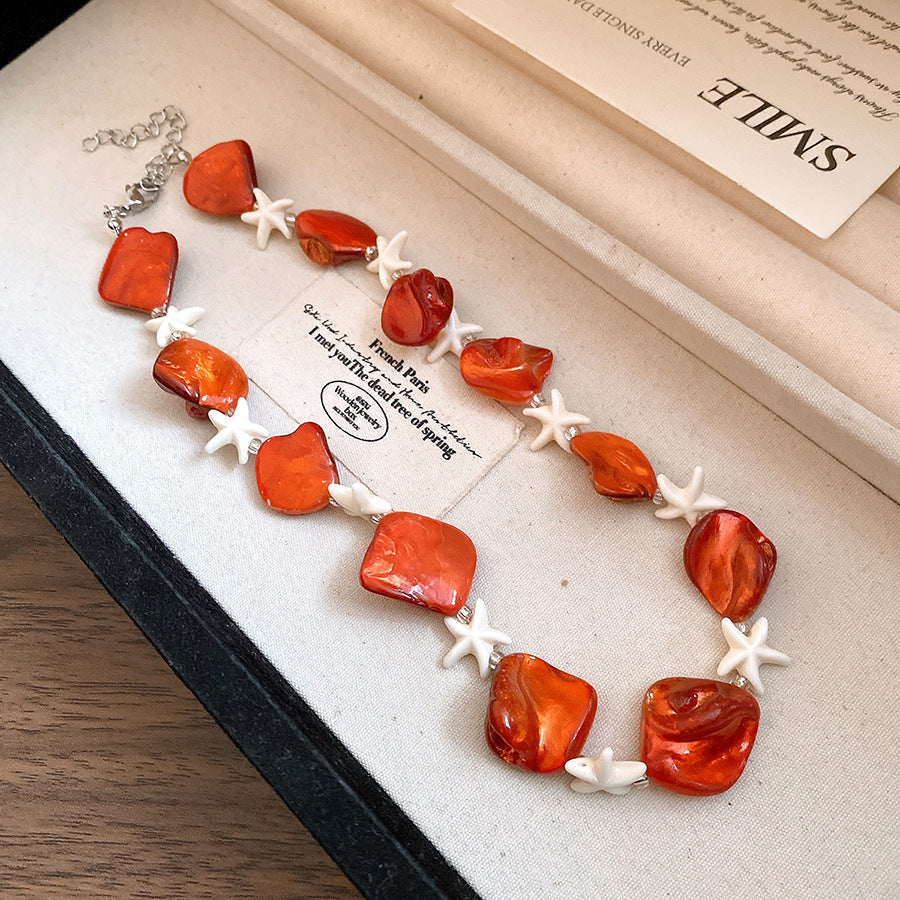 Vacation Style Shell Starfish Beaded Sweet Fresh Temperament Clavicle Chain Necklace