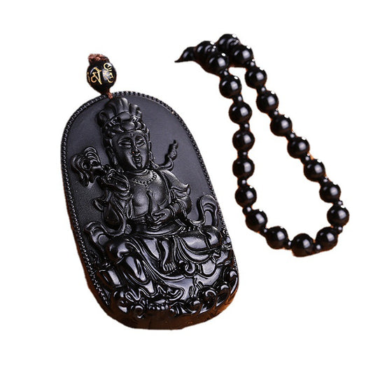 Men's Obsidian Pi Dragon Guan Gong Couple Necklaces
