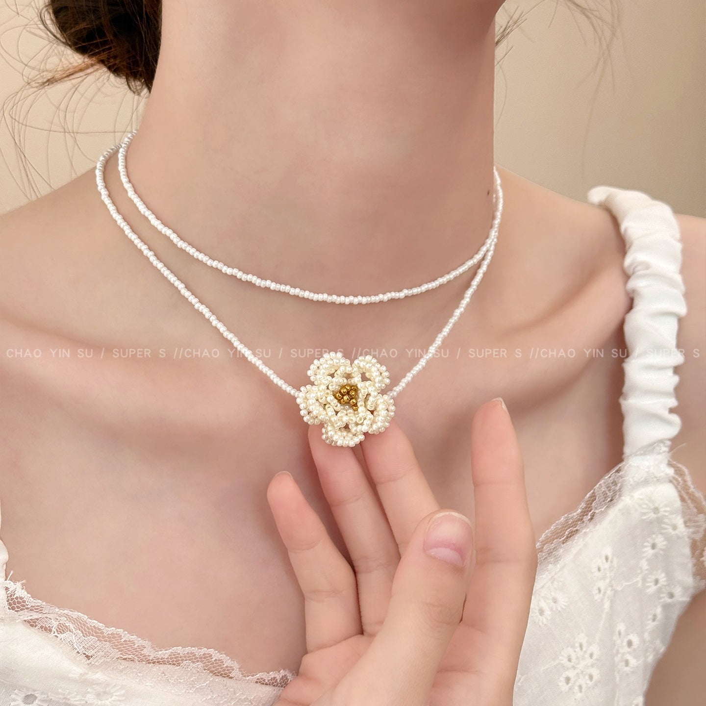 Women's Camellia French Handmade Bead Light Luxury High-grade Flower Rings