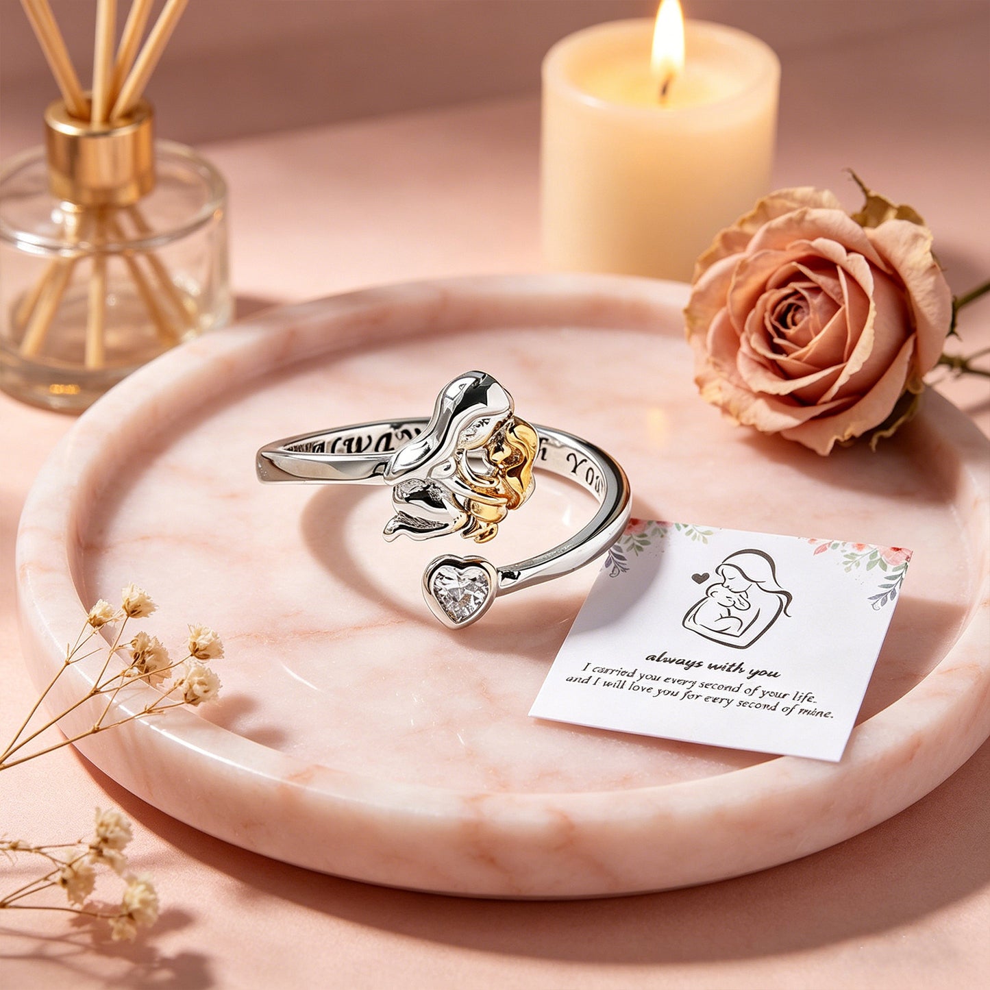 Fashion Embrace Open Warm Mother's Day Lettering Ring