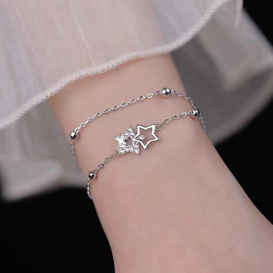 Flash Sterling Double Circles Star Female Fresh Mori Style Niche Bracelet