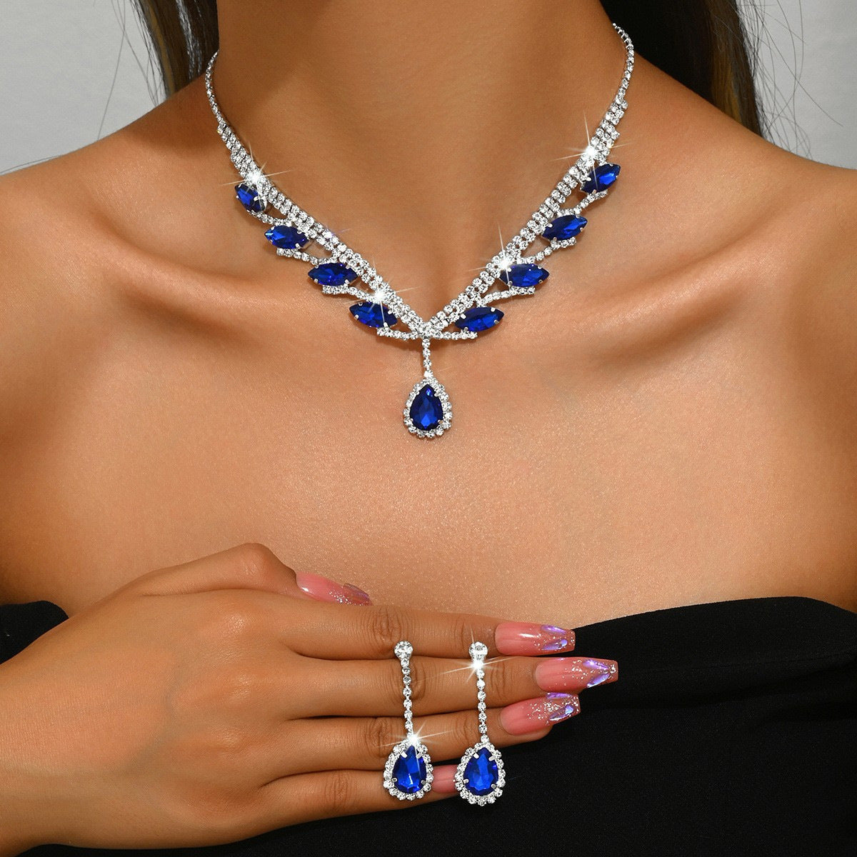 Kit Zircon Wings Water Drop Wedding Dinner Party Formal Jewelry Set