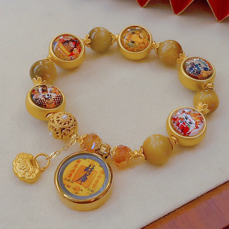 Women's & Men's Green Tara God Of Wealth Chinese Tassel Five Gods Bracelet