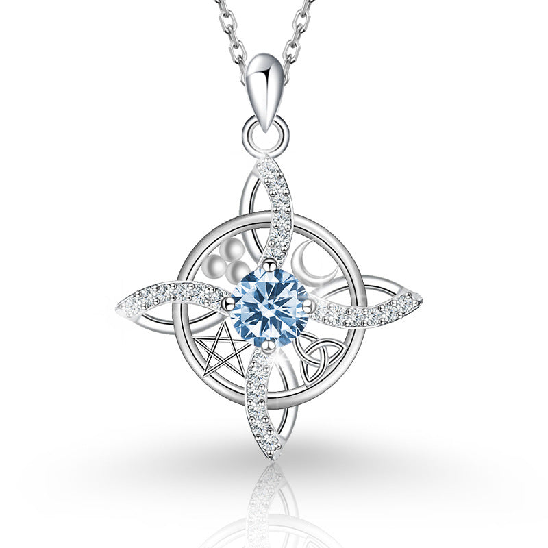 Sier Round Cross Moon Star Simple Fashion Necklace