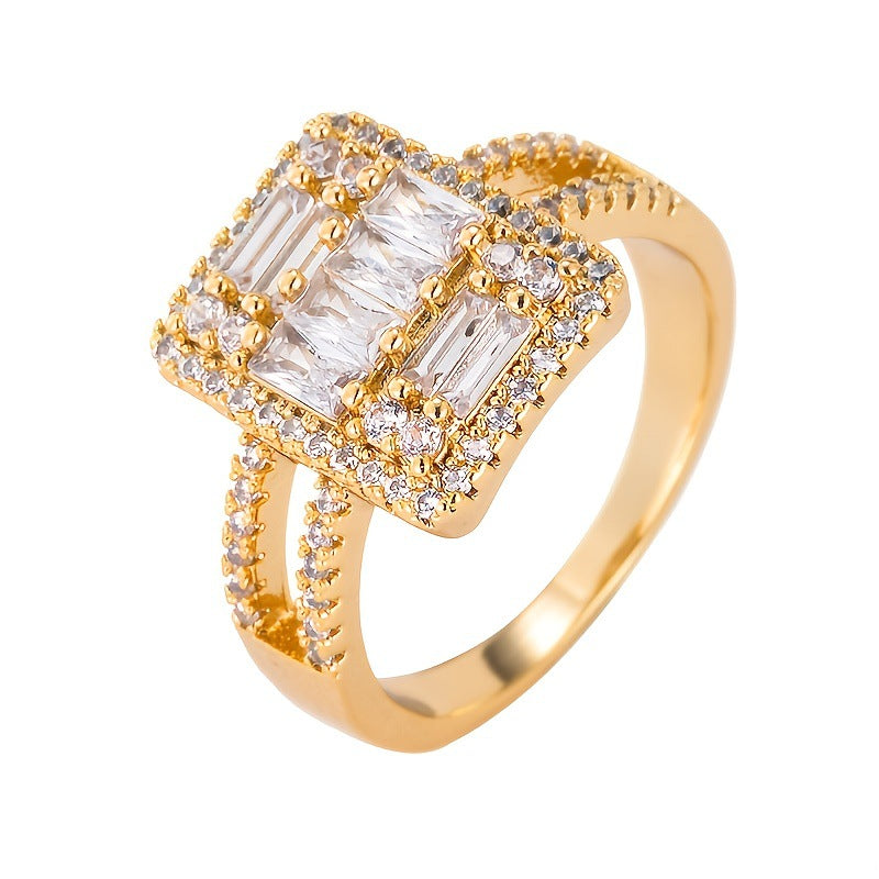 Fashionable High-grade Exquisite Geometric Pattern Hollow Jeweled Light Luxury Ring