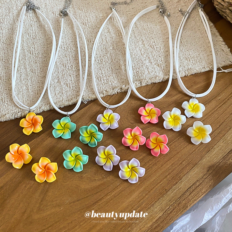 Needle Dopamine Flower Fresh Sweet Design Versatile Vacation Style Jewelry Set