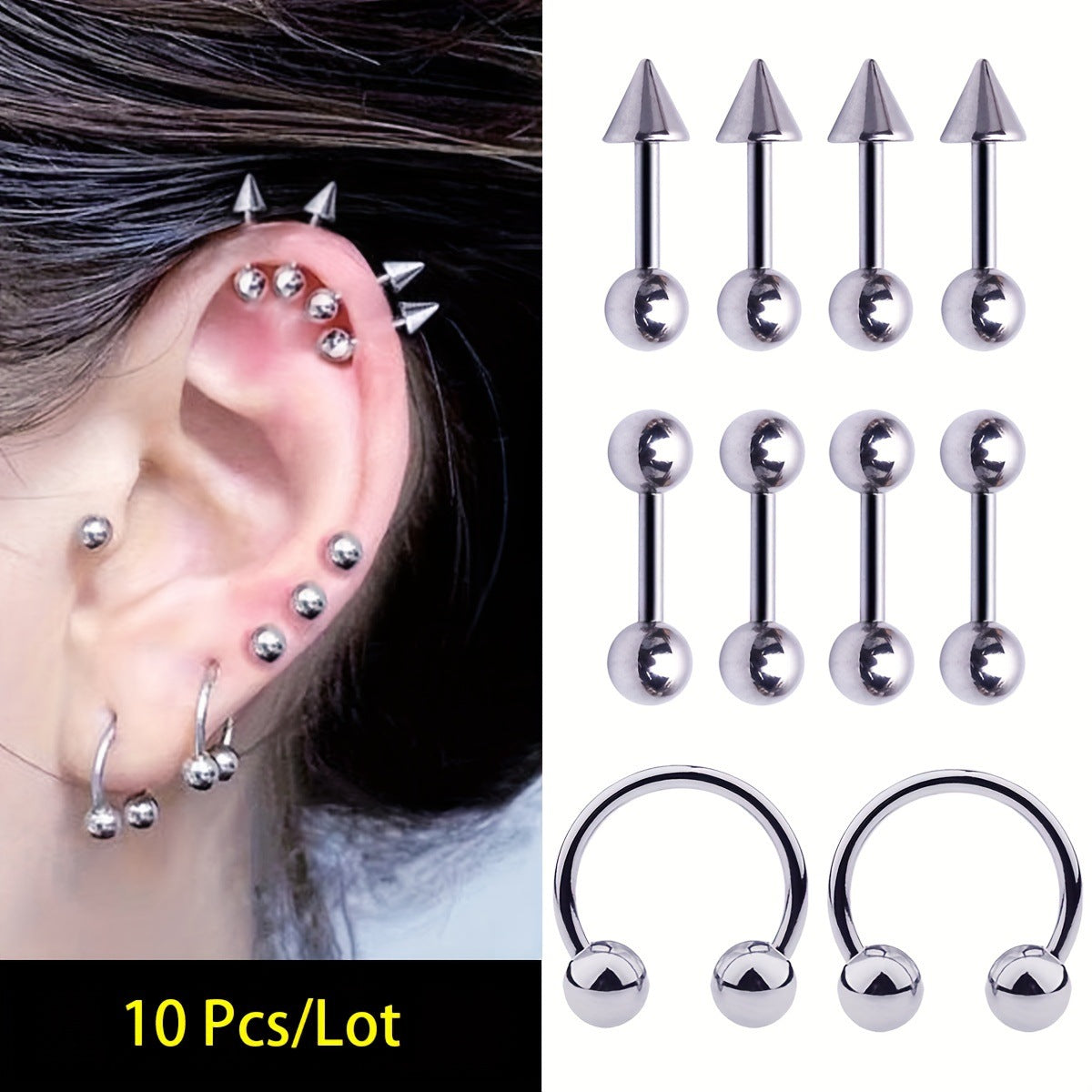 Nail Round Ball Pointed Cone Straight Rod Nose Horseshoe Piercing Rings