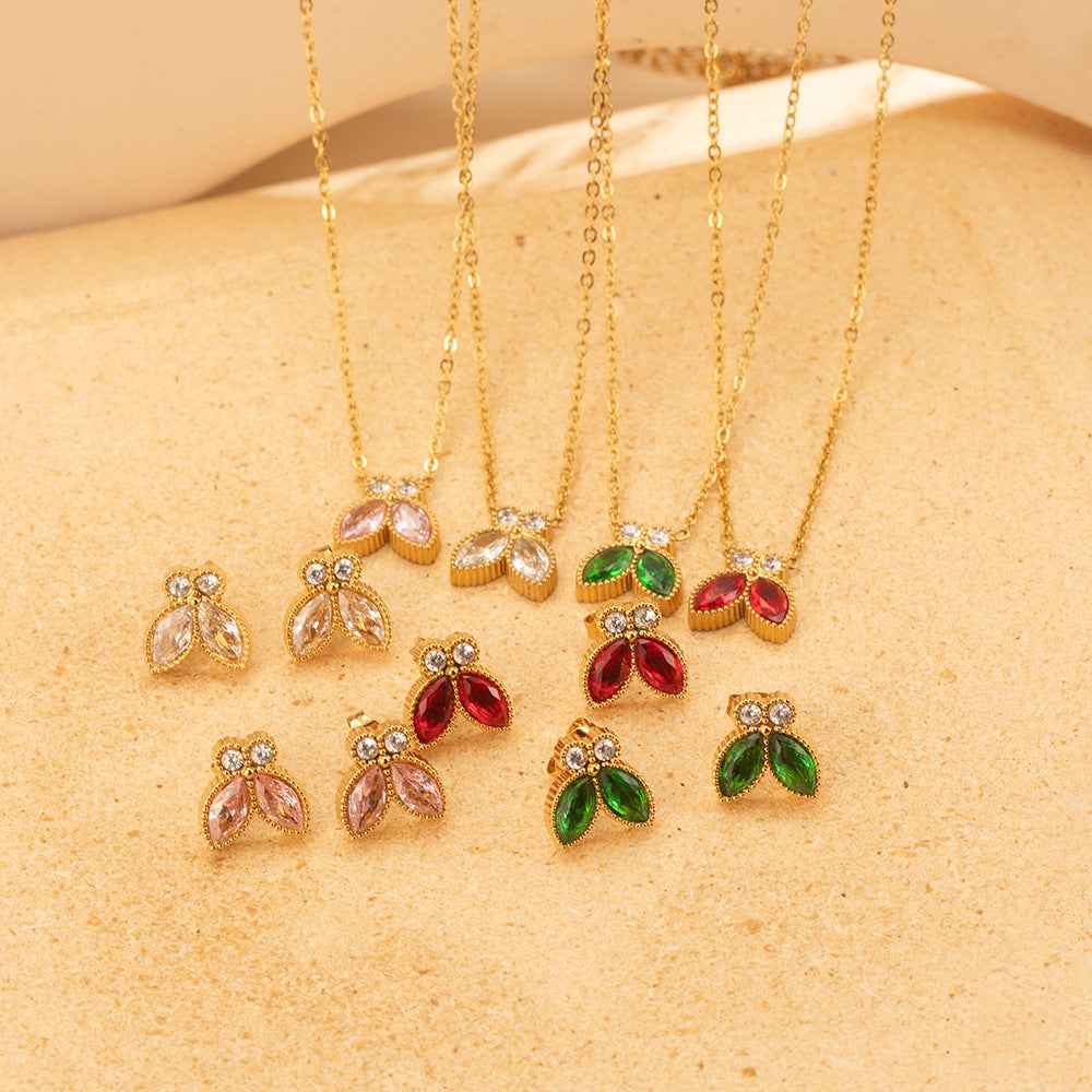 Women's Elegant Fashion Butterfly Inlaid Zircon Stainless Steel Gold Plated Pendants