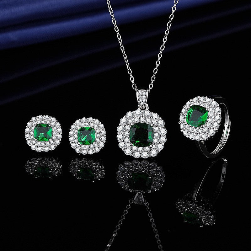 Women's Blue Red Yellow Green Purple White Gemstone Zircon Princess Jewelry Set