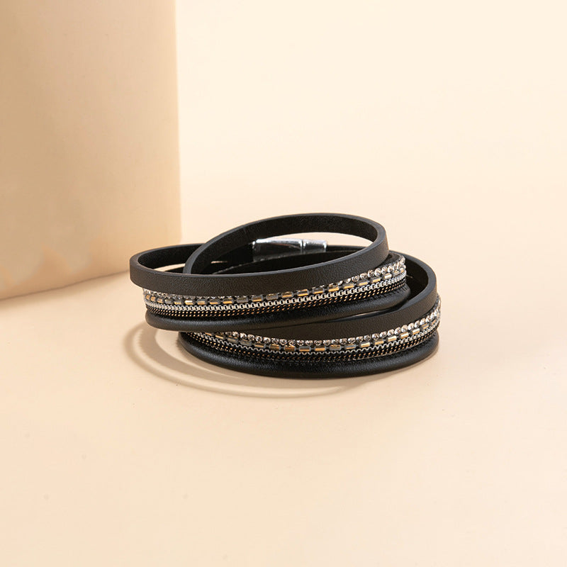 Punk Magnetic Buckle Leather Tide Winding Bracelets