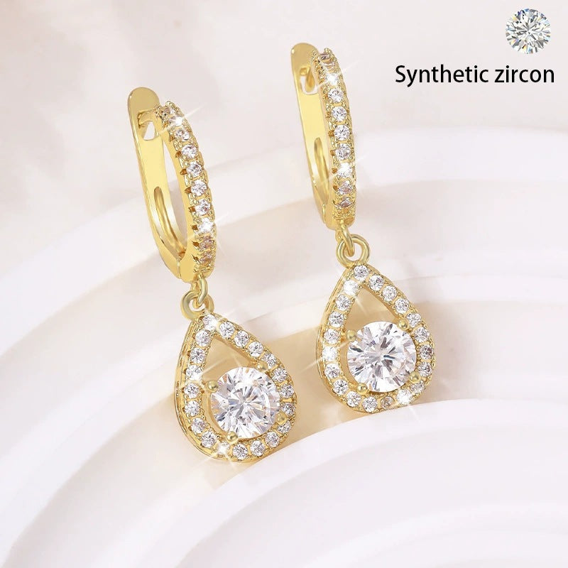 Women's Inlaid Zircon Hollow Water Drops Ear Clip Style High-grade Super Earrings