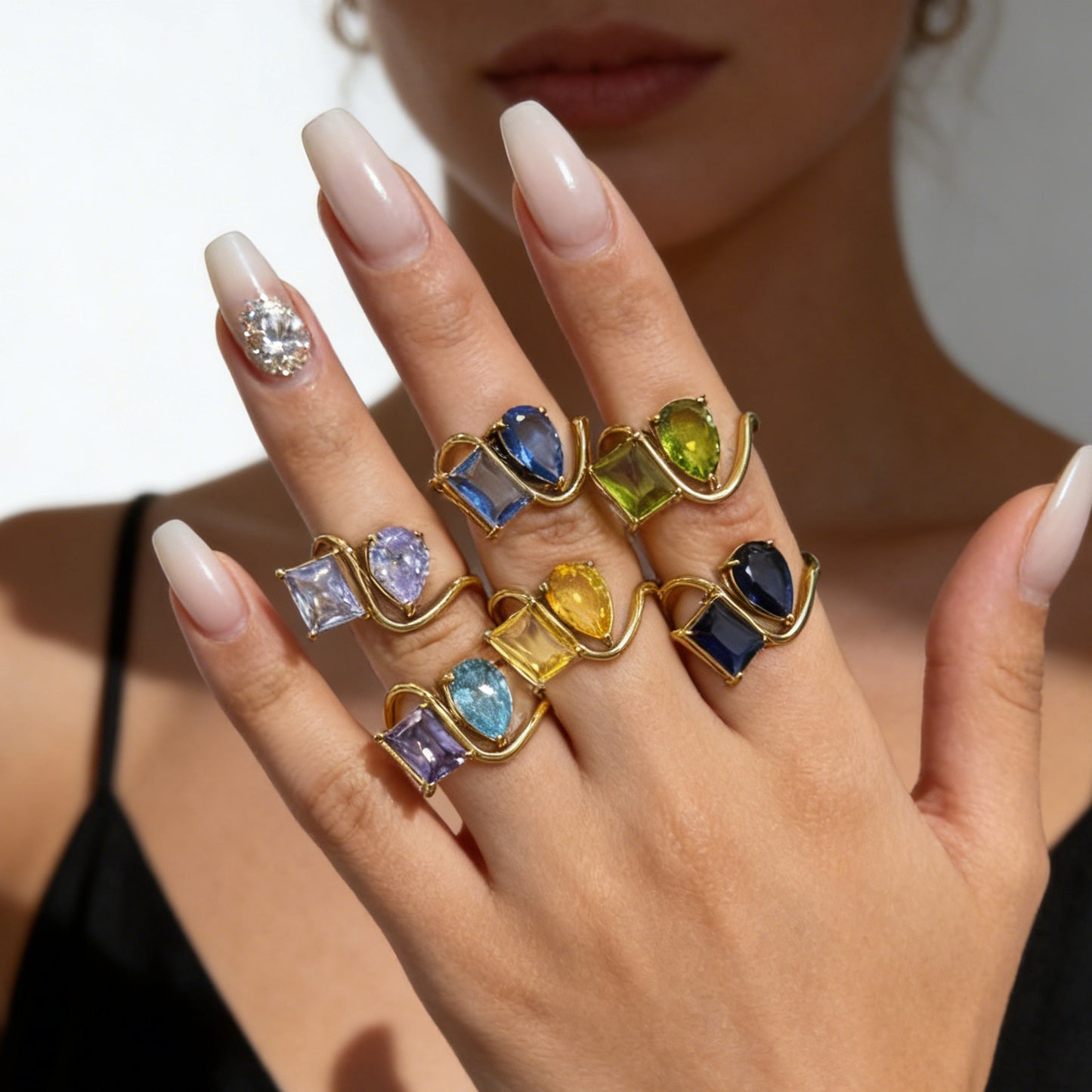 Gift Gemstone Stainless Steel Colored Gems Female Rings