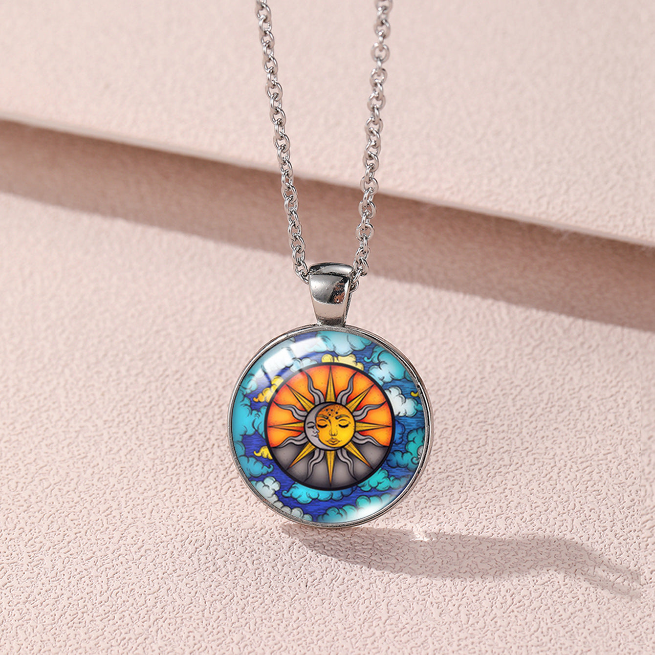 Sun Moon Lovers Couple Star Luminous Time Stone Valentine's Necklace