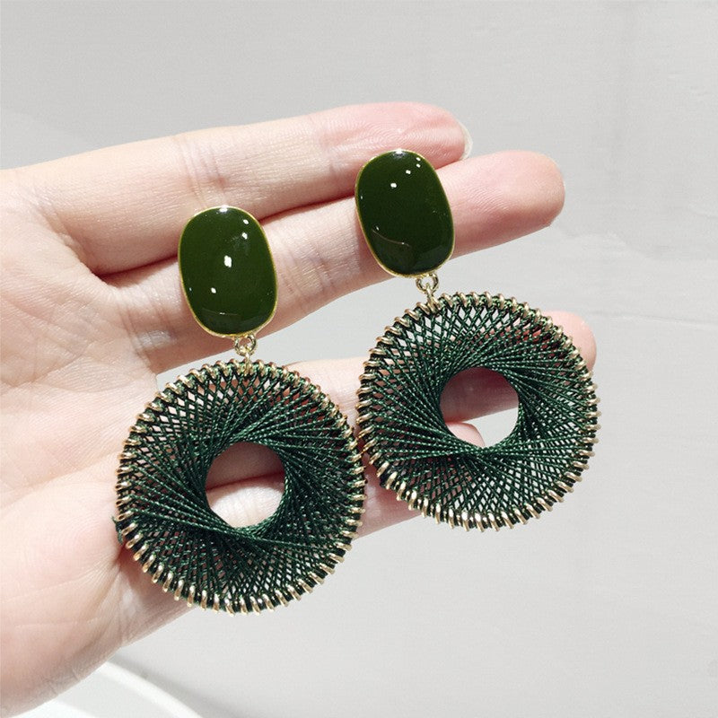 Style Sier Needle Resin Rattan Beads Round Fashion Earrings
