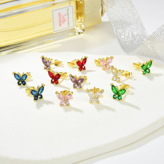Women's Color Butterfly Micro Inlaid Zircon Insect Natural Pastoral Stud Earrings