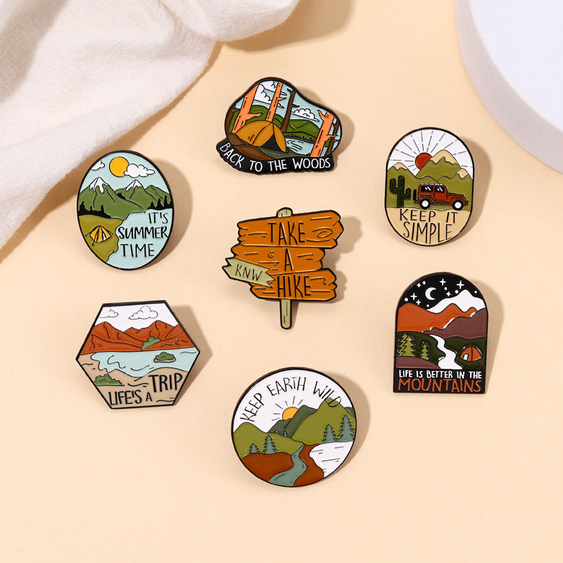 Alloy Brooch Signpost Mountains Lakes Metal Brooches