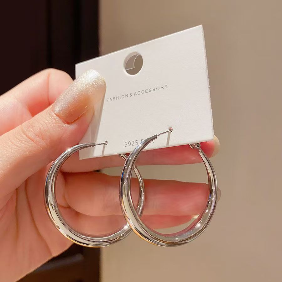 Women's High-grade Elegant Circle Eardrop Exaggerated Simple Eardrops Cold Style Slim Earrings