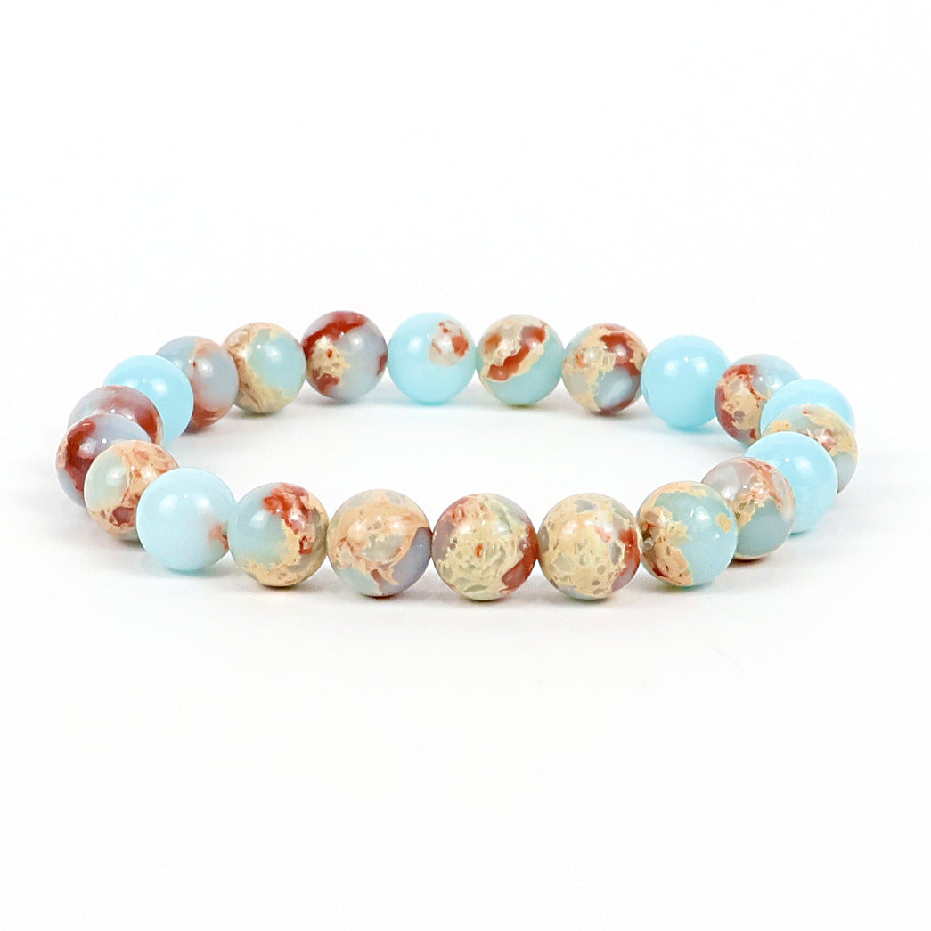 Natural Stone Beaded Stretch Agate Round Beads Turquoise Pink Bracelet