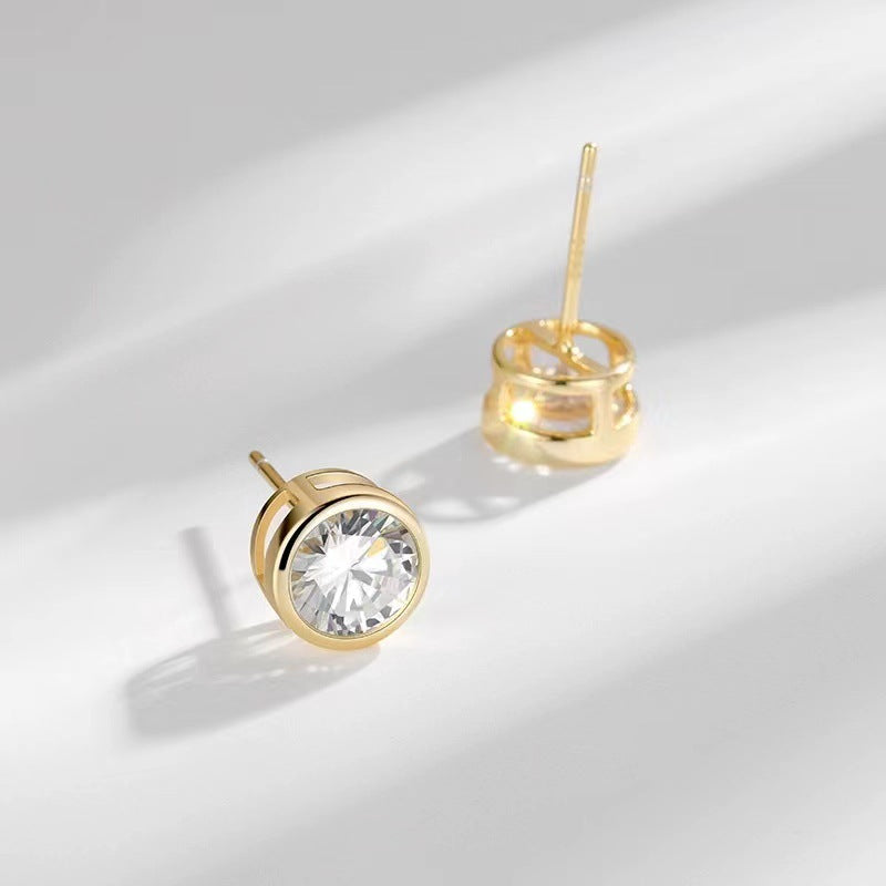 Women's Stone Zircon Round Single Diamond Plated Simple Unisex Stud Earrings