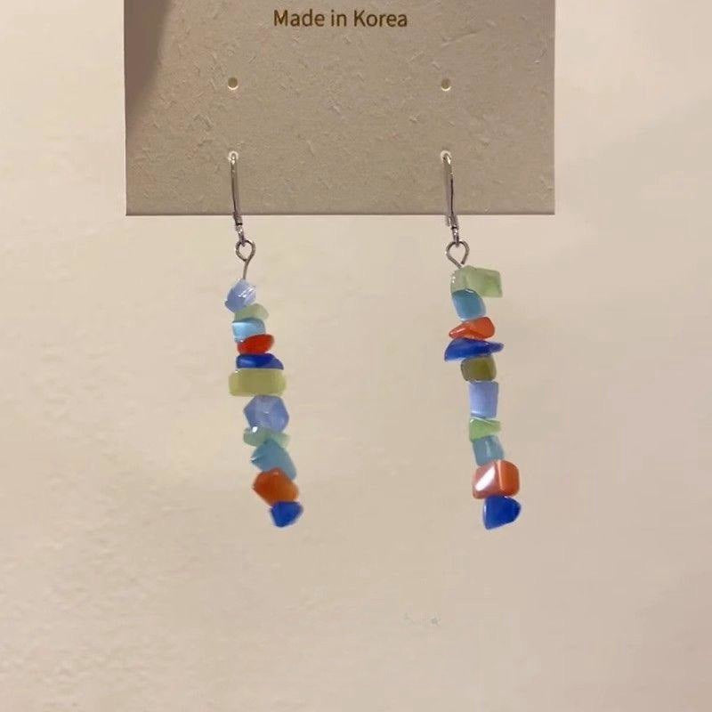 Dopamine Color Irregular Gravel Niche Sweet Long Elegant Stud Earrings