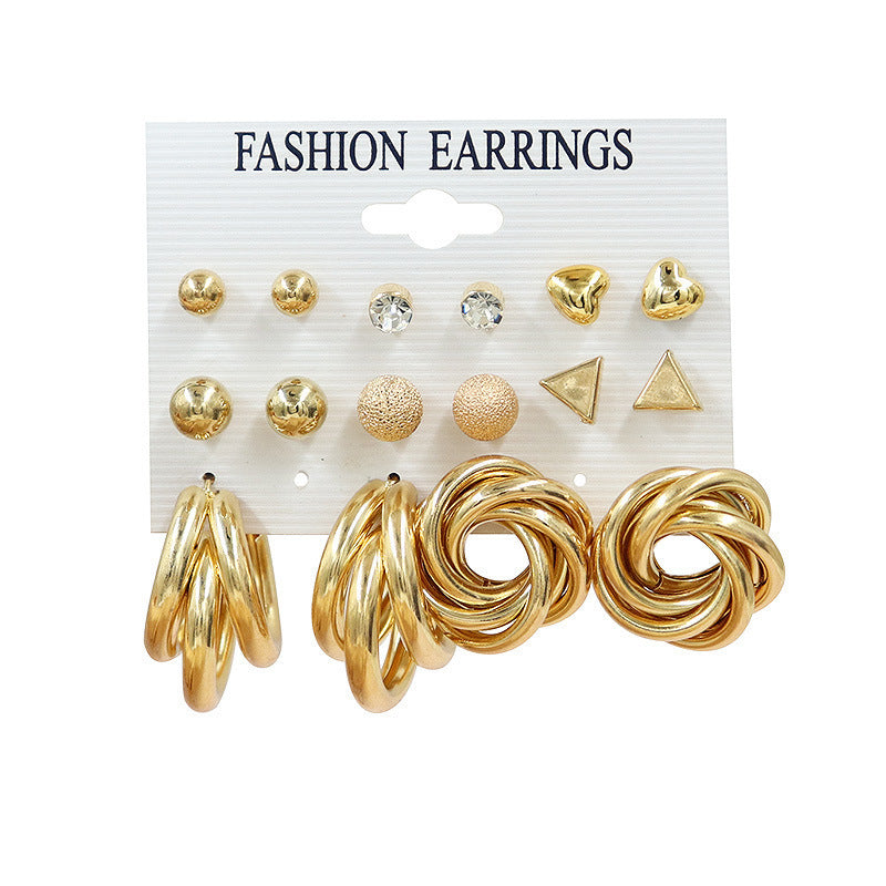 Women's Retro Gold Geometric Suit Fashion Pearl With Earrings