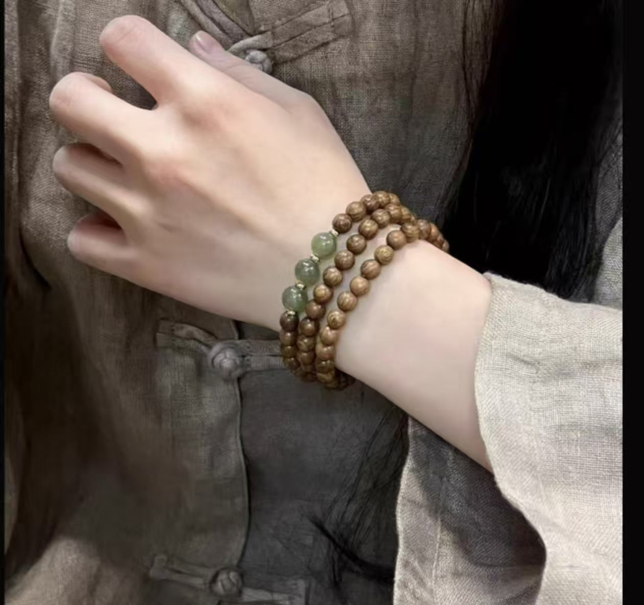 Double Obsidian Three Pterocarpus Jade Cook Bracelets