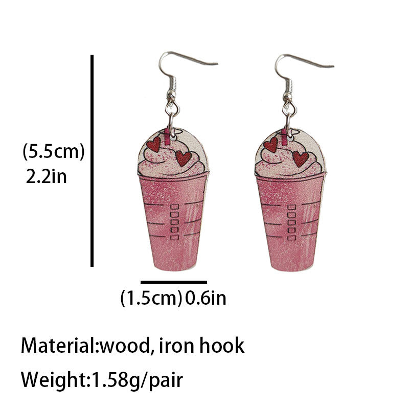 Drink Ice Cream Love Heart Cute Earrings