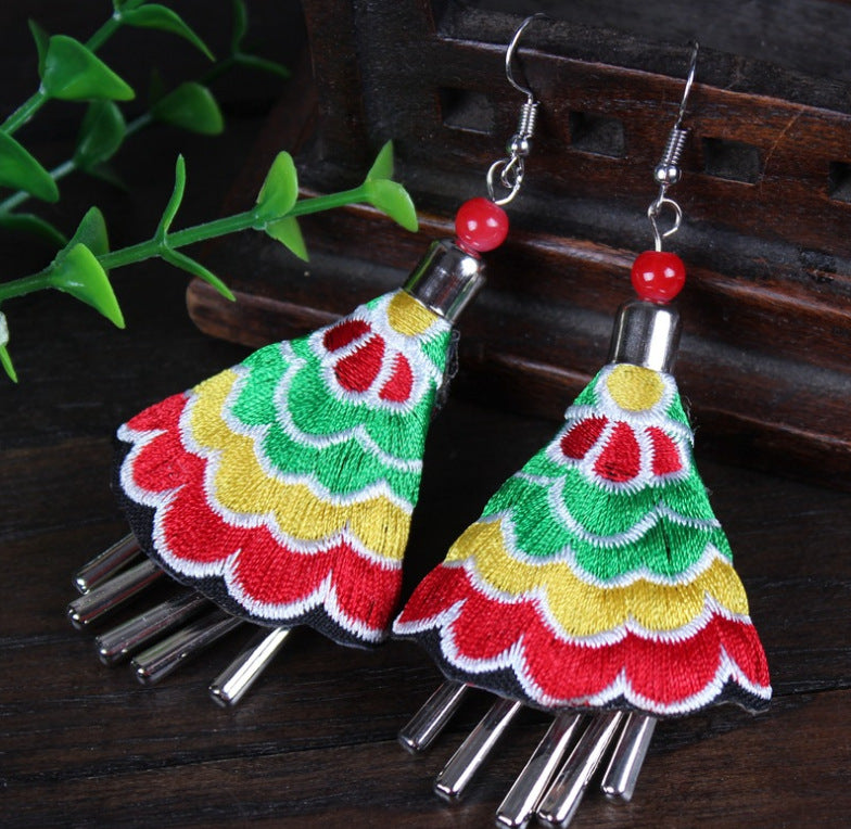 Yunnan National Style Embroidered Fabric Ethnic Earrings