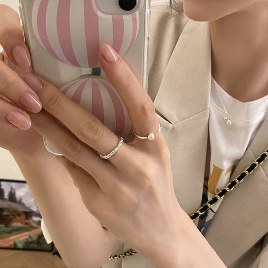 Women's Sier Open-end Pearl Special Interest Light Rings