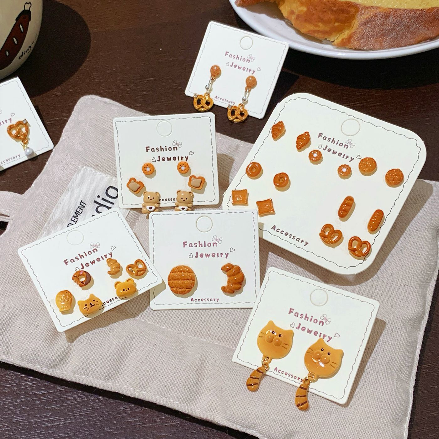 Women's Bread Party Earings Sier Needle Fun Cute Exquisite Sweet High Earrings