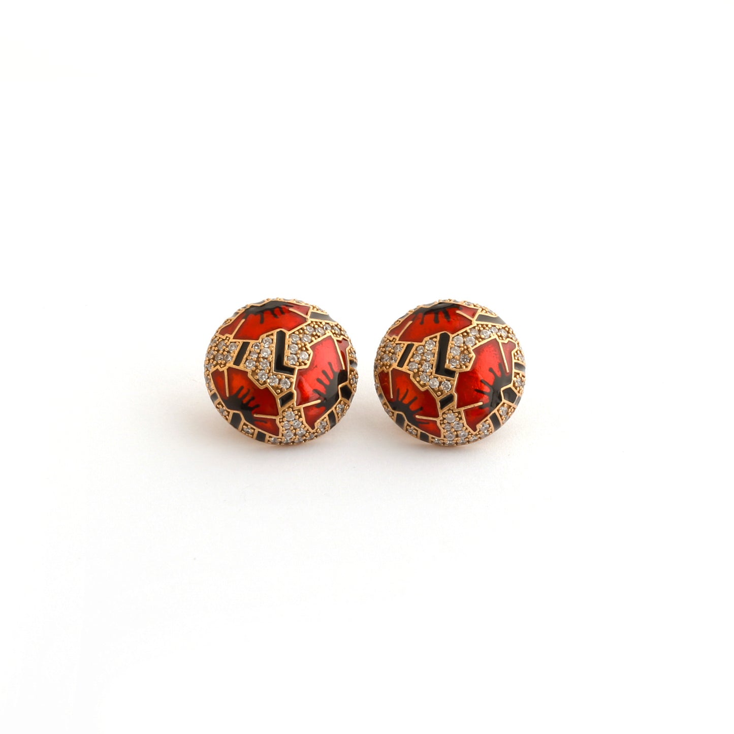 Real Gold Gaanized Enamel Diamond Retro Earrings