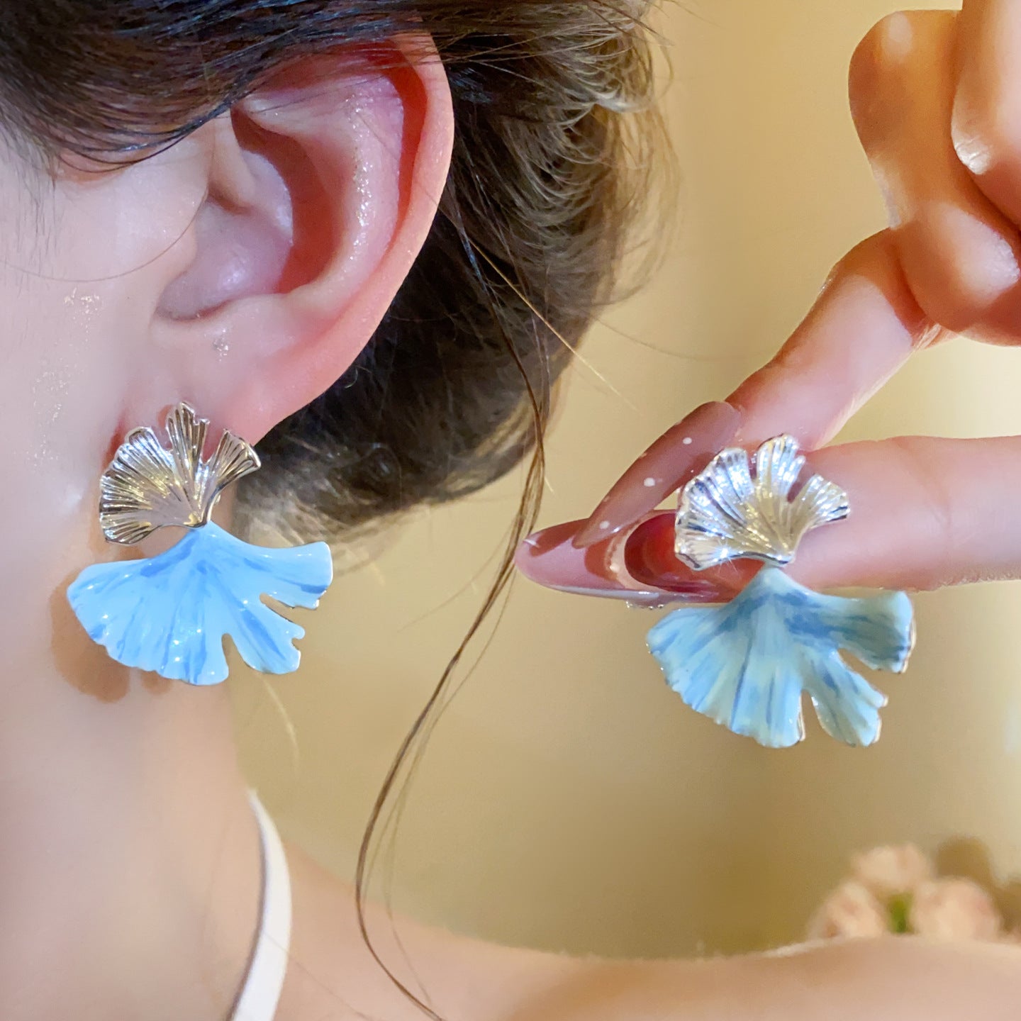 Women's Sier Needle Vacation Style Dripping Oil Fan Shaped Sweet Elegance Rings