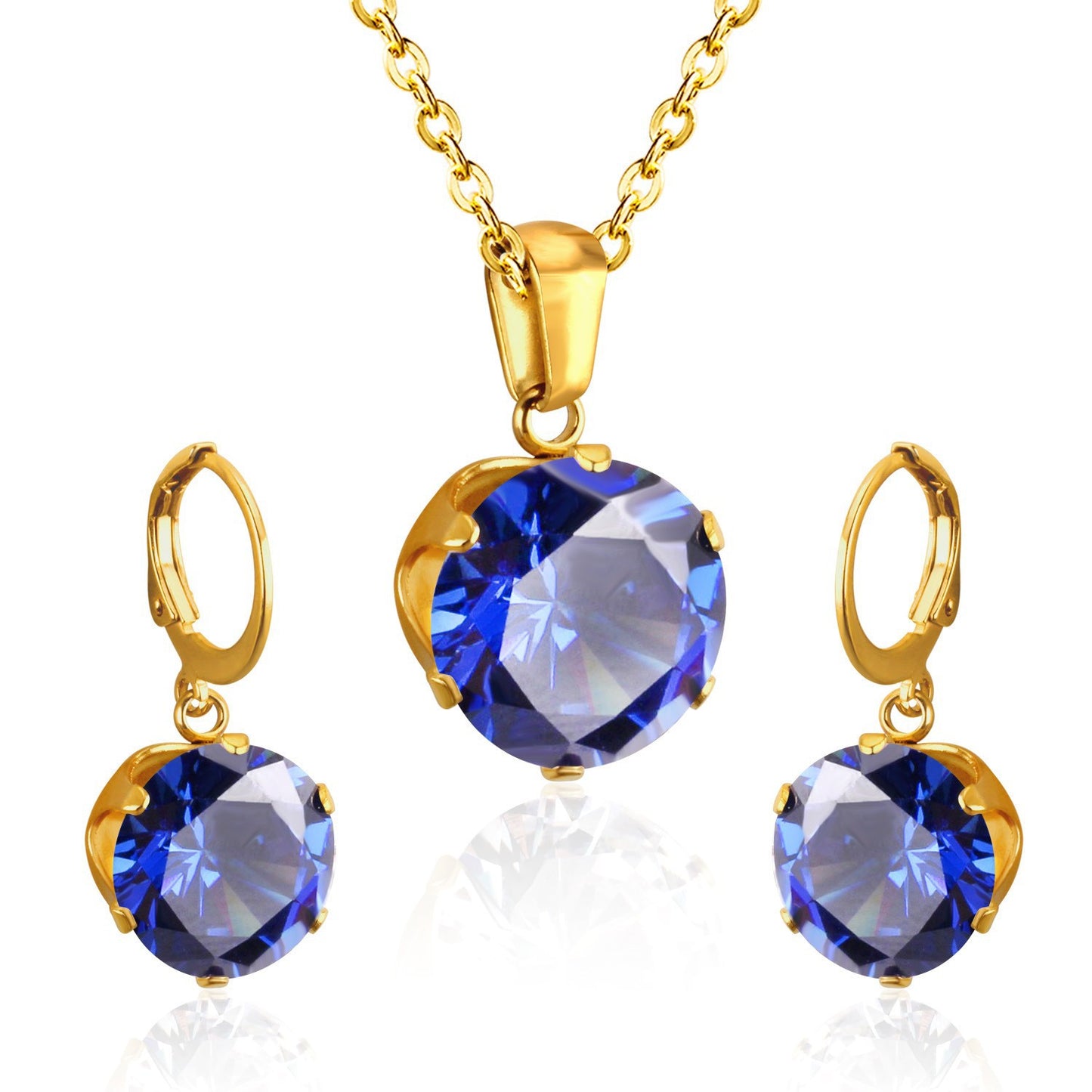 Titanium Steel Round Rhinestone Suite Stainless Jewelry Set