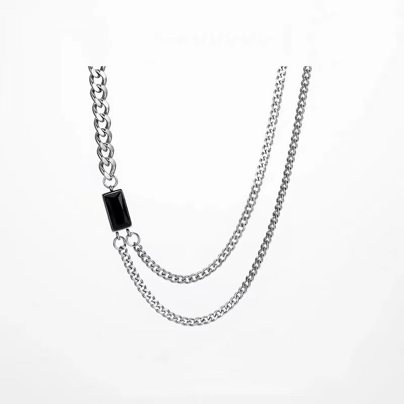 Women's & Men's Square Black Fashion Simple Hip Hop Clavicle Chain Matching Necklaces