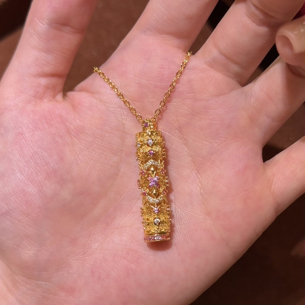 Style Pink Treasure Diamond Studded Hollow Magic Wand Truncheon Luxury Necklace