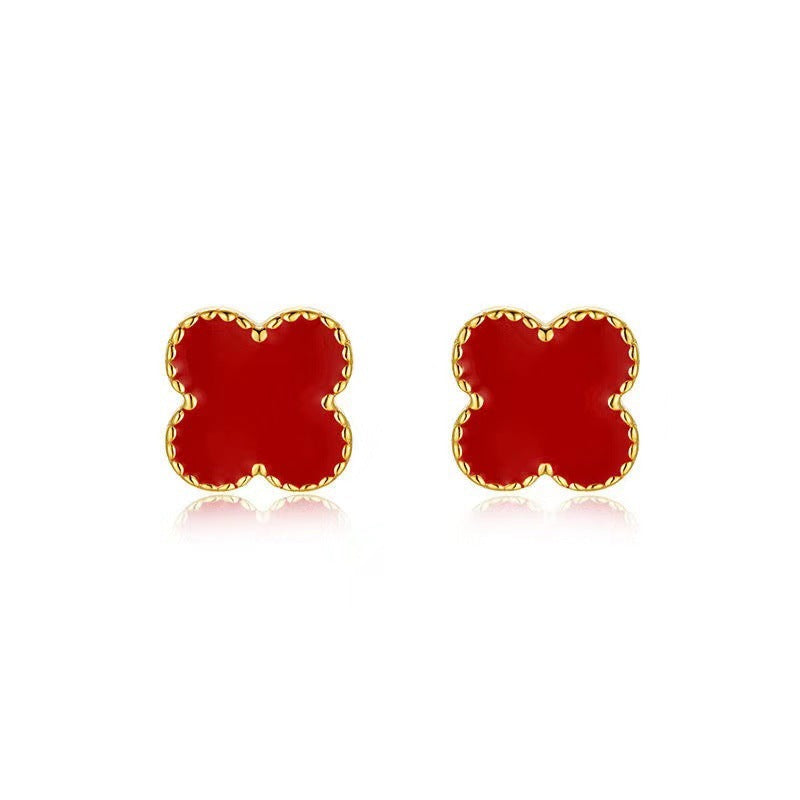 Women's & Men's Sterling Sier Simple Four Leaf Clover Ear Elegant Light Luxury Stud Earrings