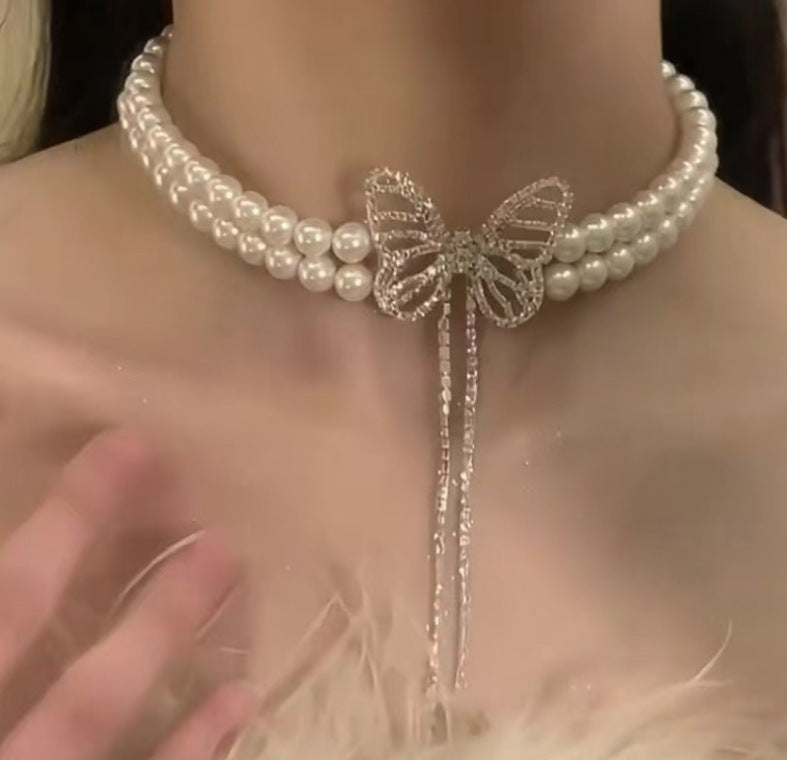 Women's Rose Pearl Neck Light Luxury Minority Design Clavicle Chain Collar