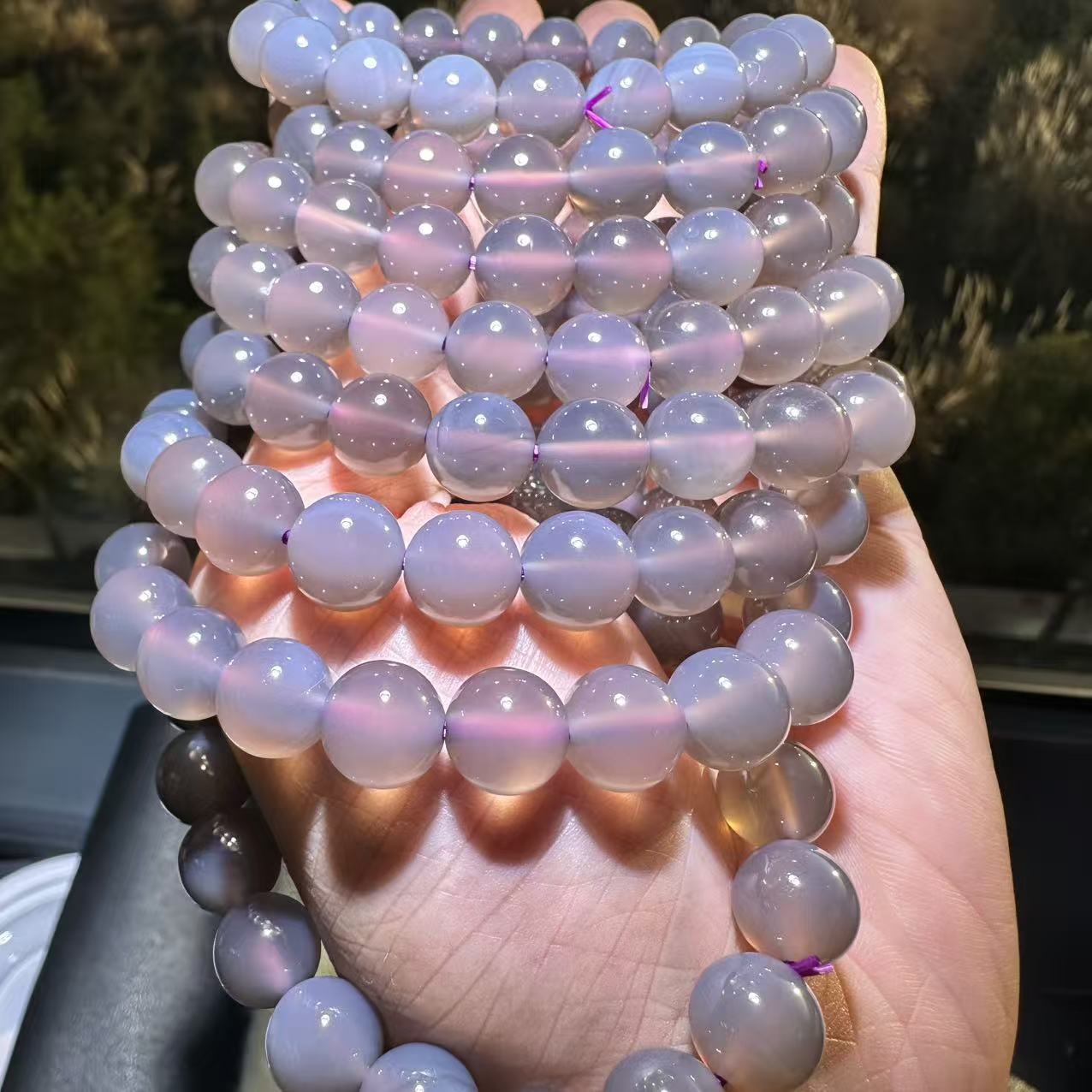 Women's & Men's Natural Smoke Purple Agate Round Beads Yao Ling Bracelets