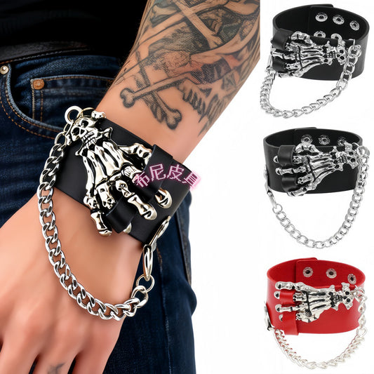 Men's Leather Trendy Cool Retro Skull Ghost Claw Wrist Domineering Exaggerated Rings